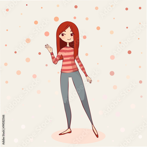Vector Illustration of a Cute Girl on Tan Background