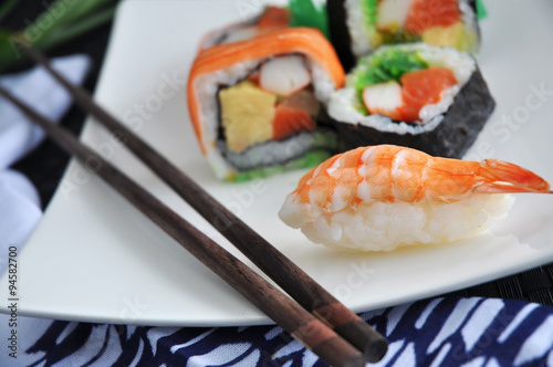 close up shrimp sushi