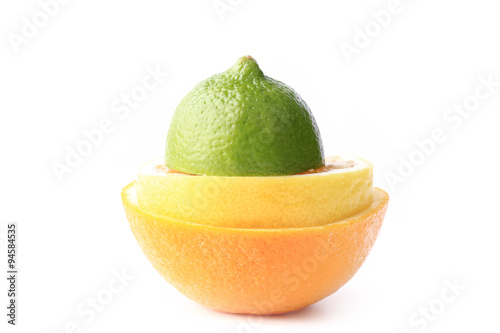 Canvastavla citrus lime lemon orange sliced isolated on a white background
