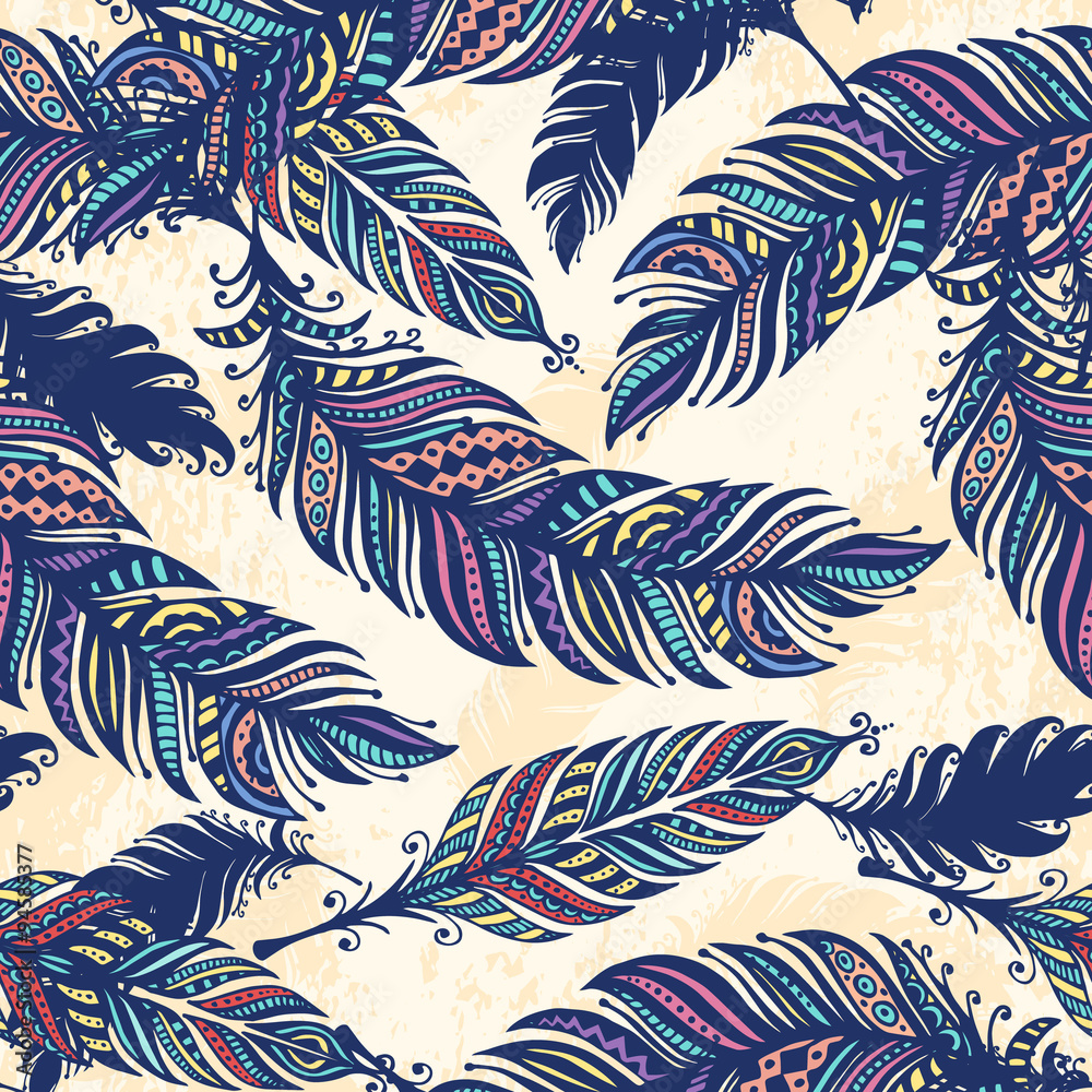 Vintage Feather seamless background. Vector illustration