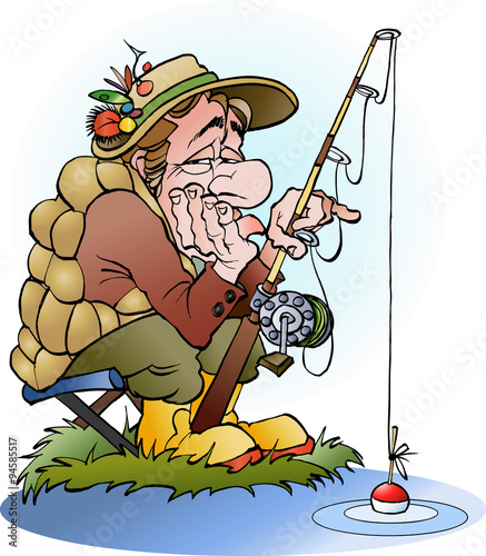 Vector cartoon illustration of a disappointed angler