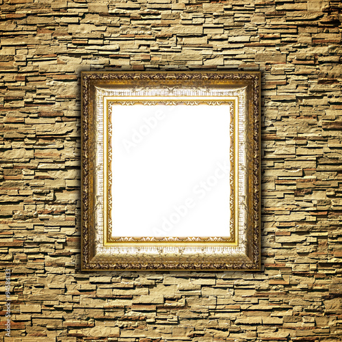 Antique frame on brick stone wall background