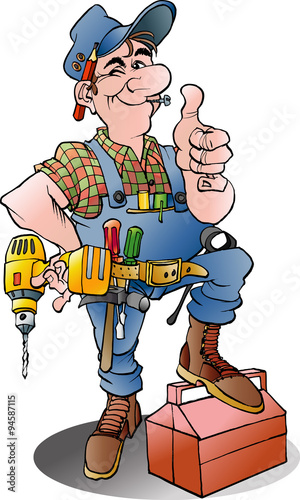 Vector cartoon illustration of a handyman