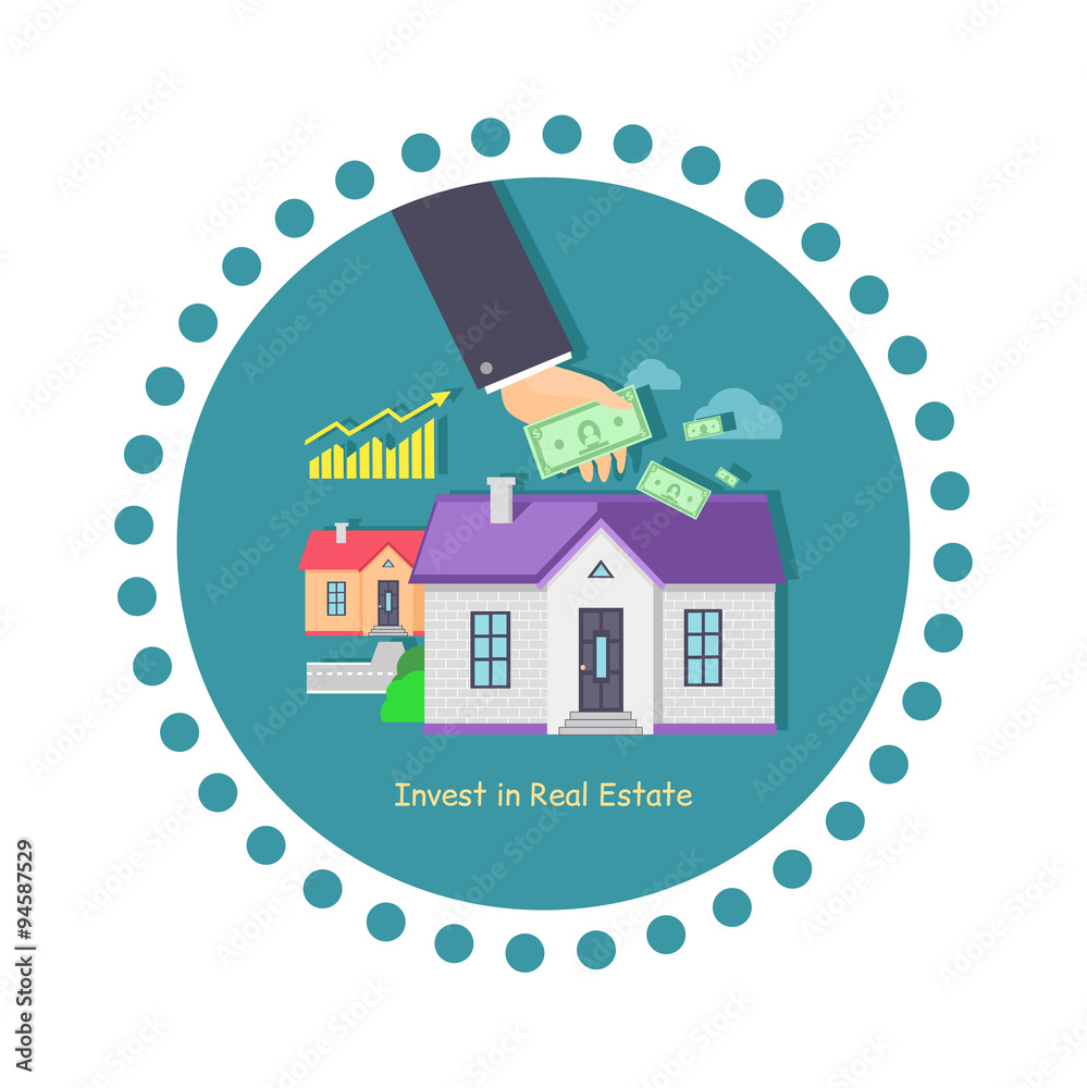 Invest in Real Estate Icon Flat Design