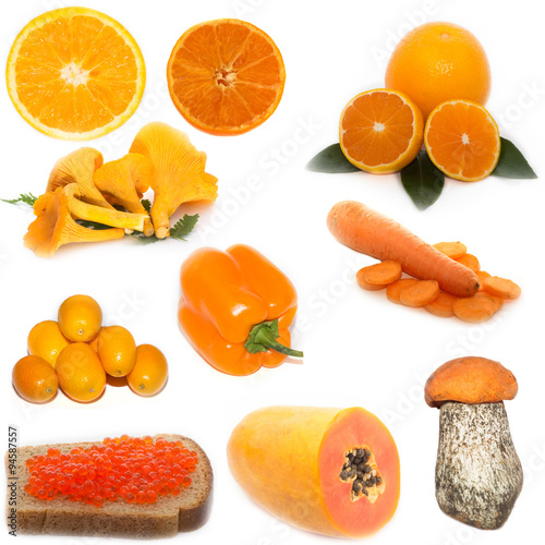 set of orange fruits and vegetables