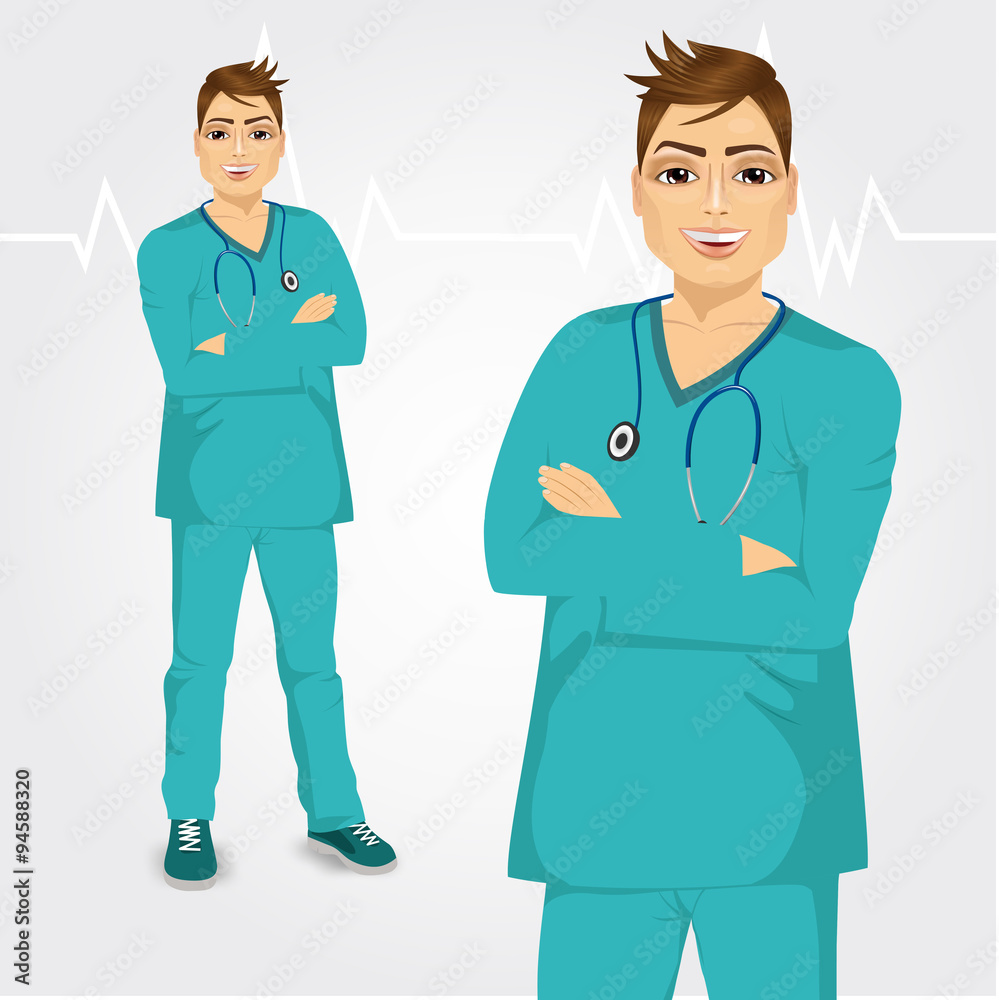 happy doctor man standing with hands crossed