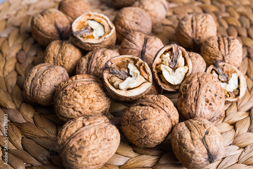 walnuts on a wicker background