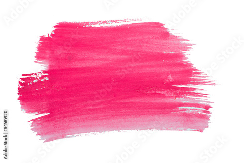 Watercolor pink smear isolated on white background. photo
