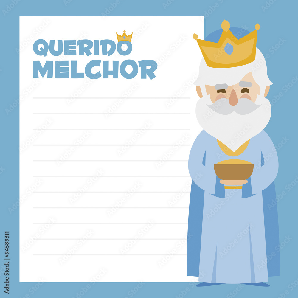 king Melchior. vectorized letter on a blue background