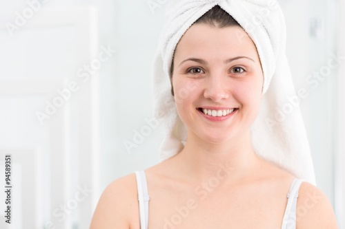Girl with towel on head