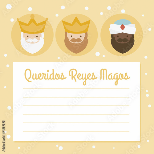 the three kings of orient. vectorized letter on a yellow background