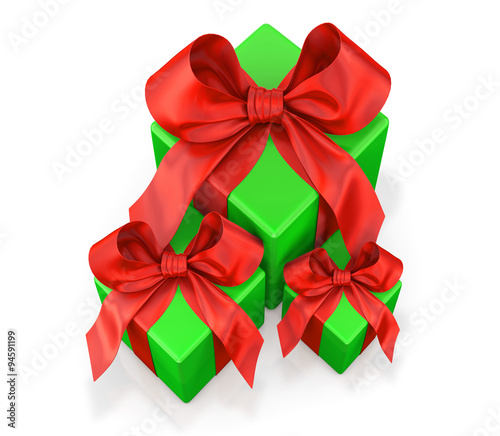 green gifts with red ribbon