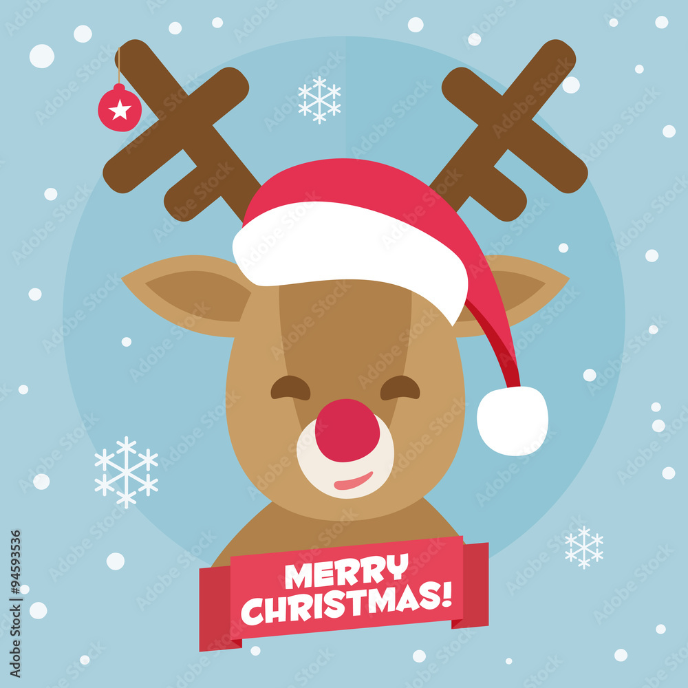 reindeer. blue merry christmas vectorized card