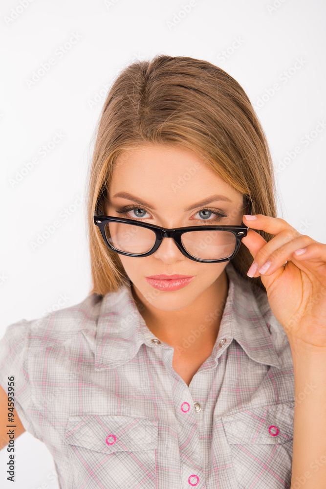 confident cute young woman with glasses