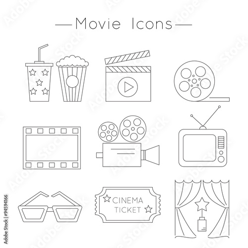 Set of Movie Icons, thin line style vector.