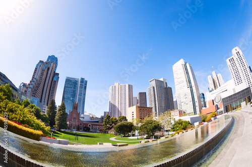 Photography Fish-eye view of Yerba Buena Gardens park, USA