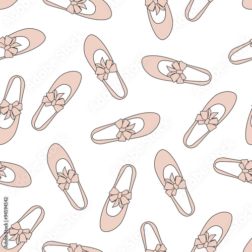 Ballerina shoes seamless pattern. Ballet shoes fashion background.