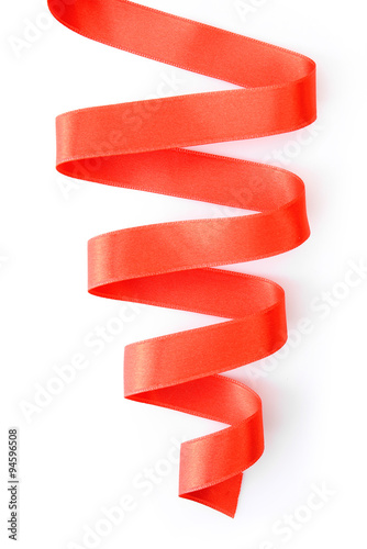 Red satin ribbon isolated on white, close up