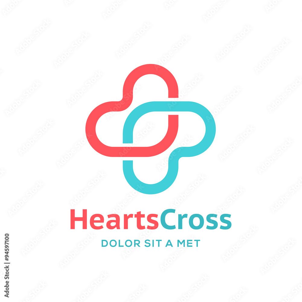 Fototapeta premium Cross plus heart medical logo icon design template elements