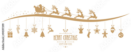 santa claus sleigh christmas elements hanging gold isolated back