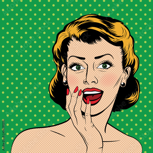 Vector surprised woman in the pop art comics style