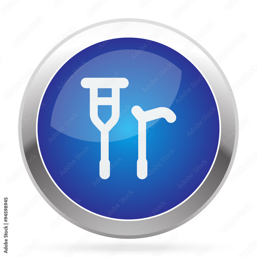 White Crutch Cane icon on blue web app button White Crutch Cane icon on blue web app button