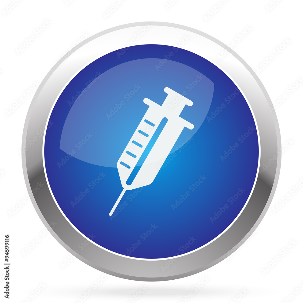 White Syringe icon on blue web app button White Syringe icon on blue web app button
