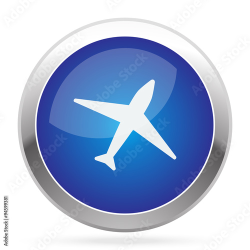White Airplane icon on blue web app button © Imagevector