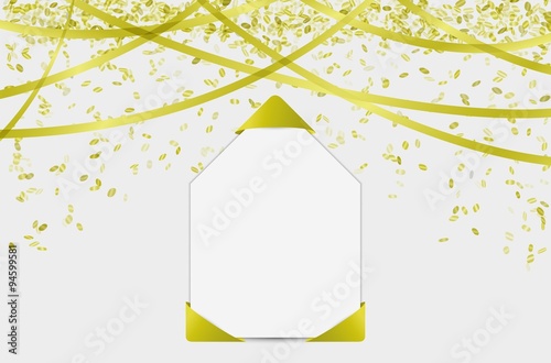 blank card with confetti and ribbons