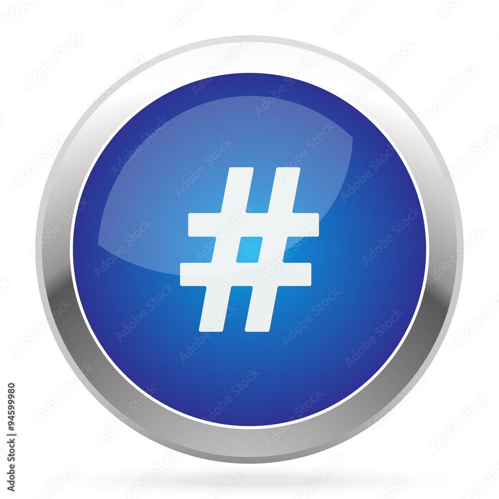 Fototapeta premium White Hashtag icon on blue web app button