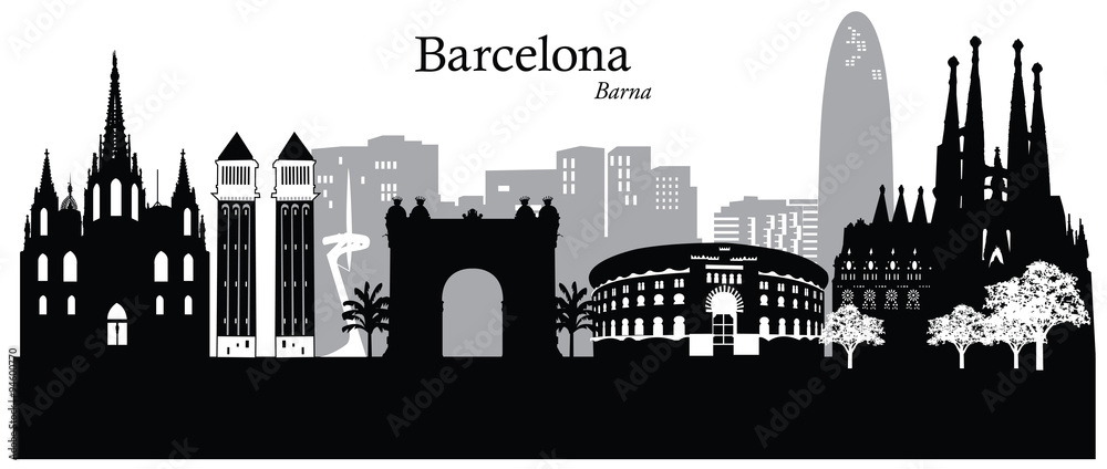 Fototapeta premium Vector illustration of skyline cityscape of Barcelona, Spain