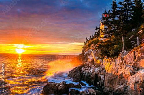 Bass Harbor Head Light at Sunset, Maine, USA photo