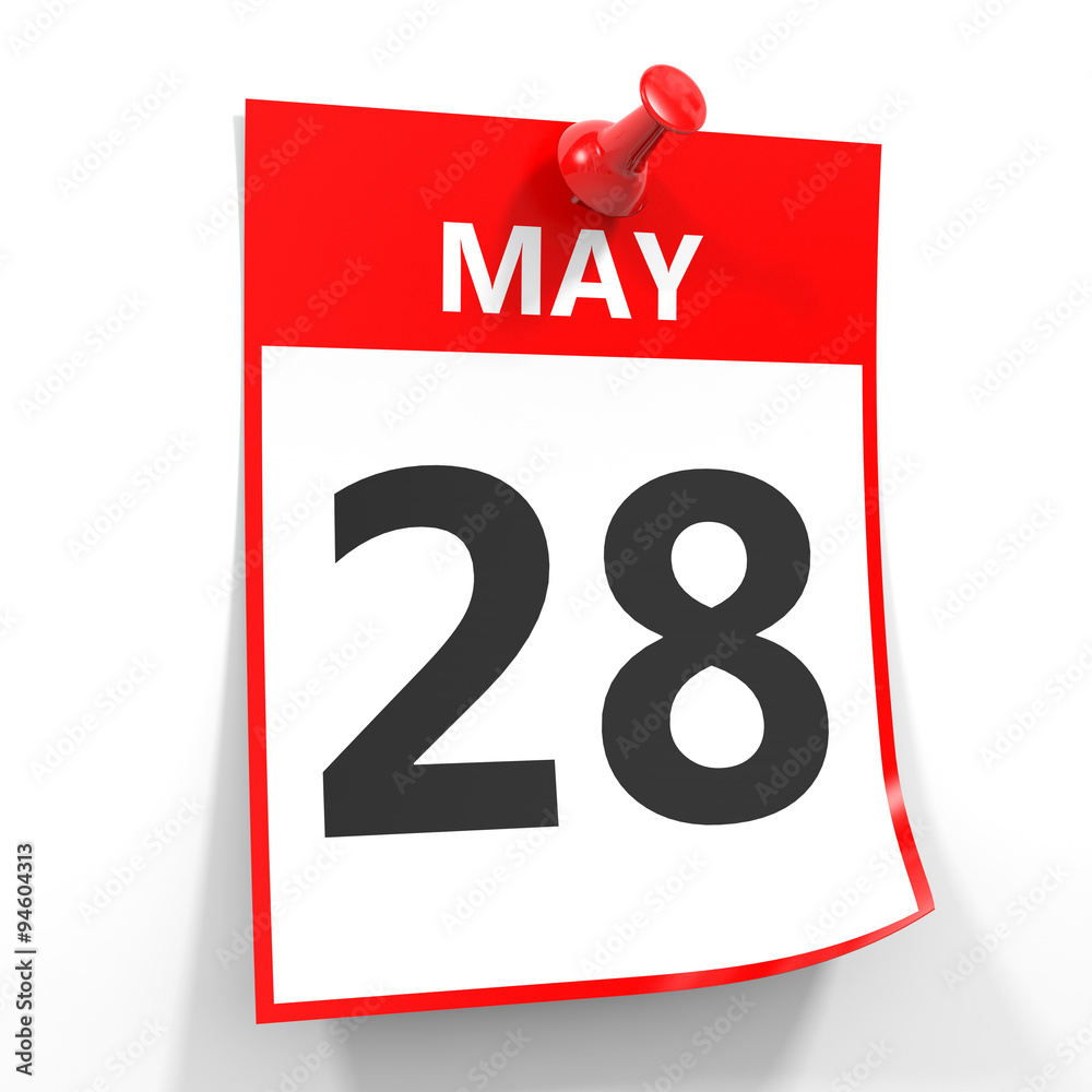 28 may calendar sheet with red pin. 28 may calendar sheet with red pin.