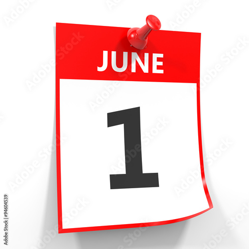 1 june calendar sheet with red pin.