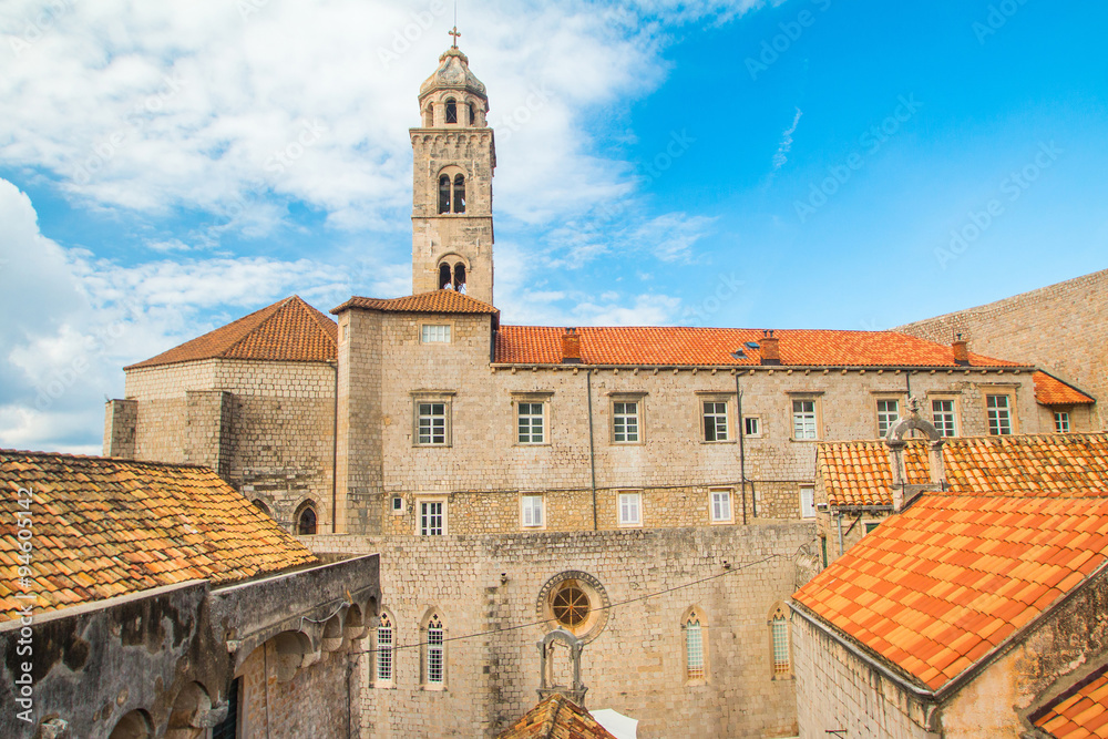      Old town of Dubrovnik, Croatia, defensive city walls and dominican monastery 