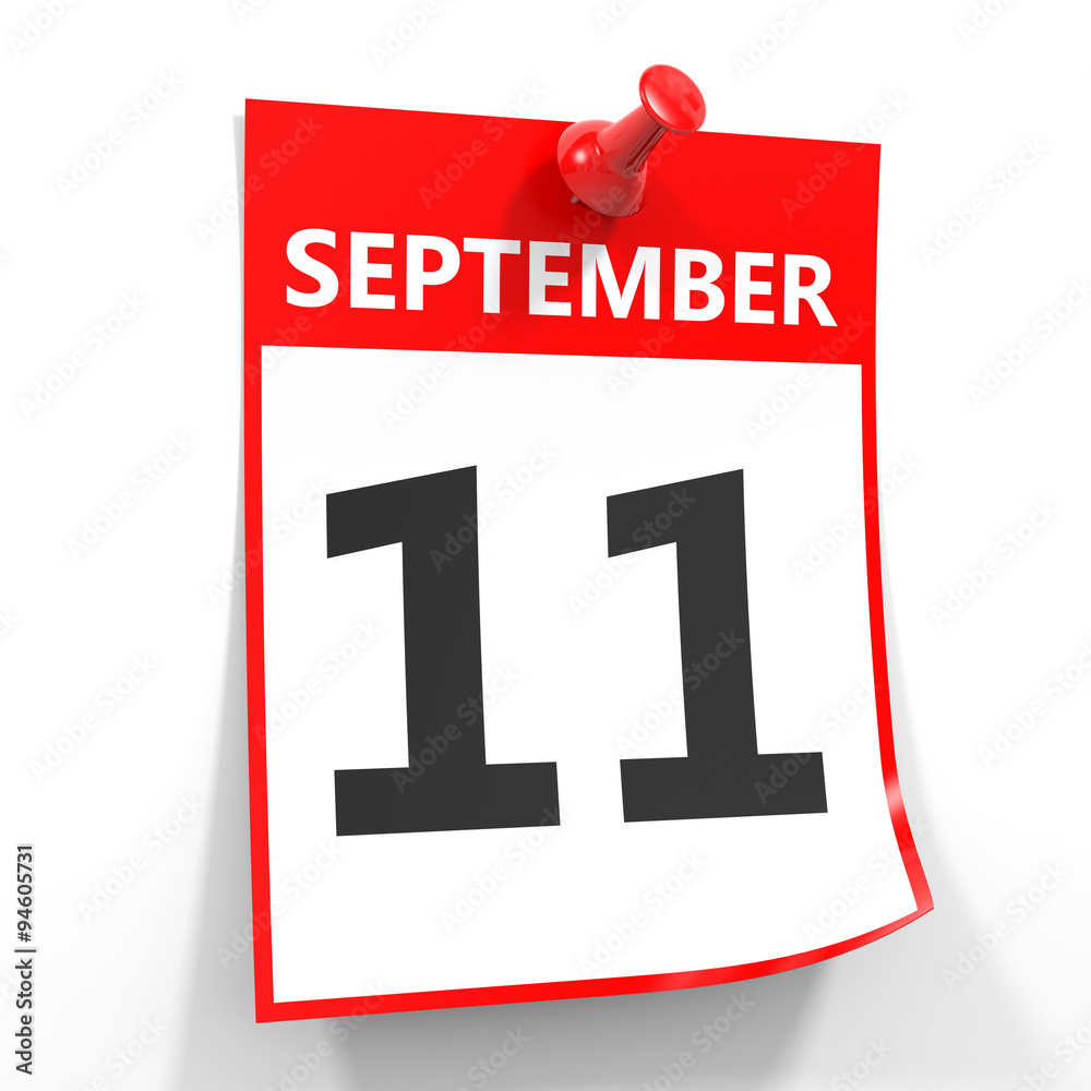 11 september calendar sheet with red pin. 11 september calendar sheet with red pin.