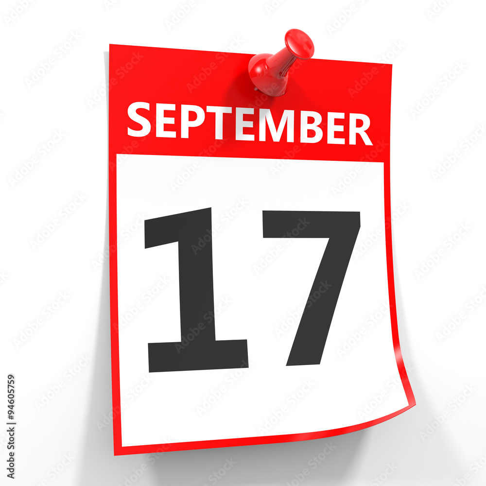 17 september calendar sheet with red pin. 17 september calendar sheet with red pin.