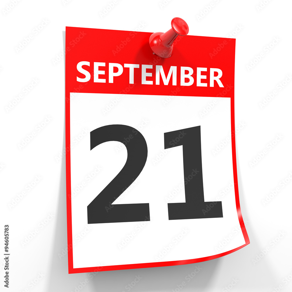 21 september calendar sheet with red pin. 21 september calendar sheet with red pin.