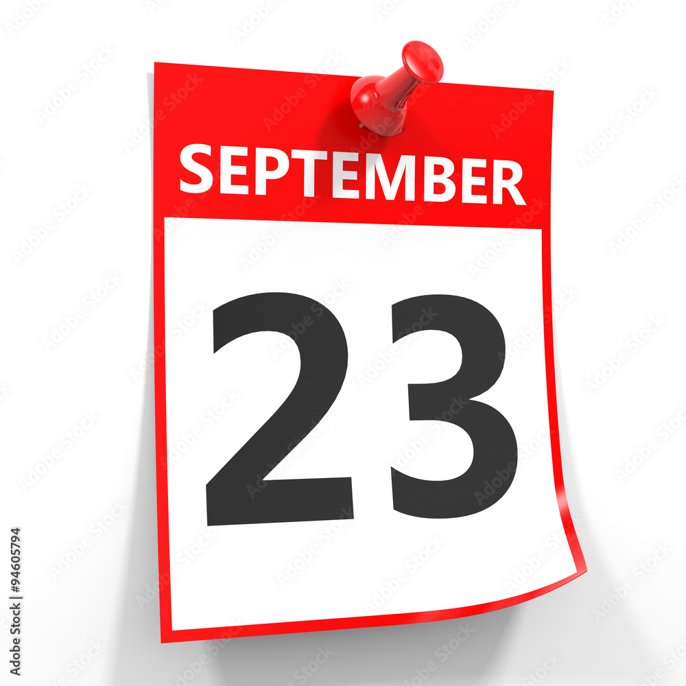 23 september calendar sheet with red pin.