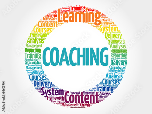 COACHING circle stamp word cloud, business concept
