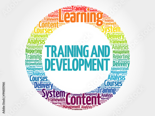 Training and Development circle stamp word cloud, business concept