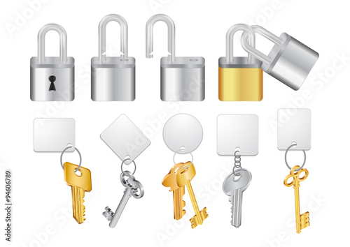 Padlocks with keys and keychains