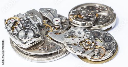 Mechanism of old wristwatches with gears and wheels