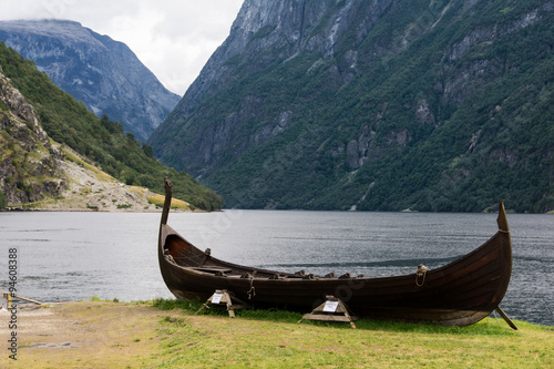 Viking boat in a Norwegian fjord