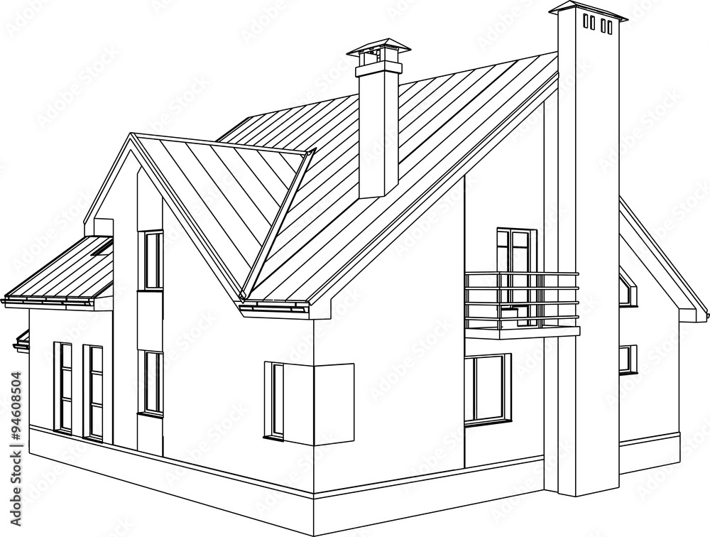 Fototapeta premium The contours of the house. The 3d drawings.