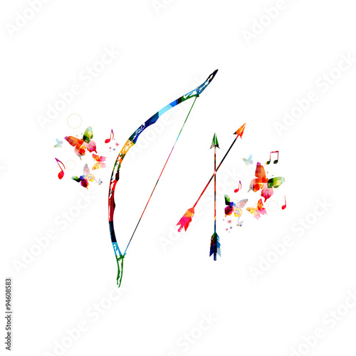 Colorful bow and arrow with butterflies