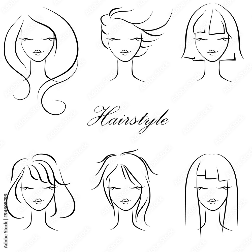 trendy hairstyles for women, sketch, vector trendy hairstyles for women, sketch, vector