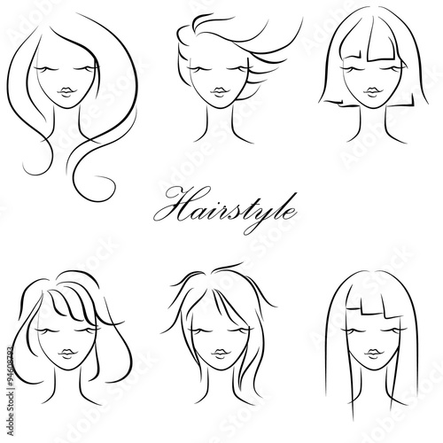 trendy hairstyles for women, sketch, vector