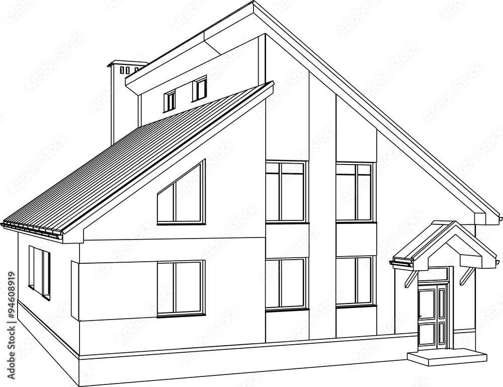 Home 3D model vector. The vector contours of the building.