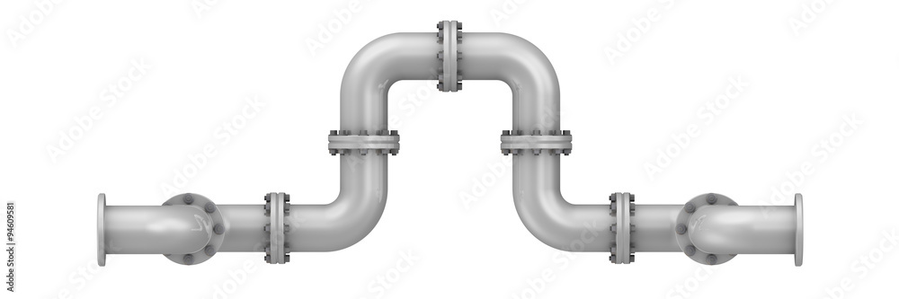 Curved bends with flanges. Connections of bends. The three-dimensional illustration. Isolated Curved bends with flanges. Connections of bends. The three-dimensional illustration. Isolated